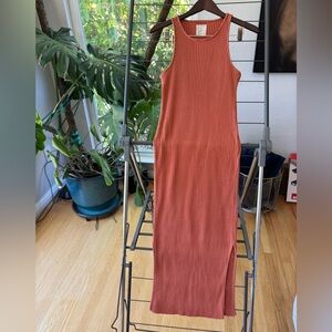 Sleeveless Ribbed Dress - Rust
